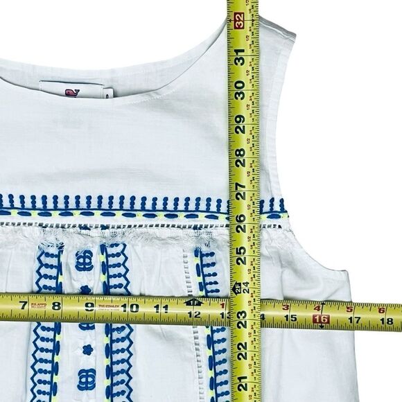 Vineyard Vines Dress White Blue Embroidered Tunic Shift Sleeveless Full/Lining 0 - Picture 10 of 11